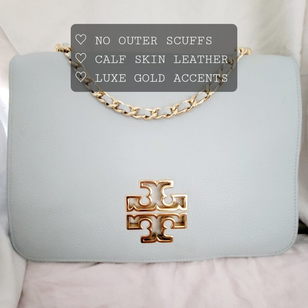 TORY BURCH ROBIN EGG BLUE CALFSKIN HANDBAG